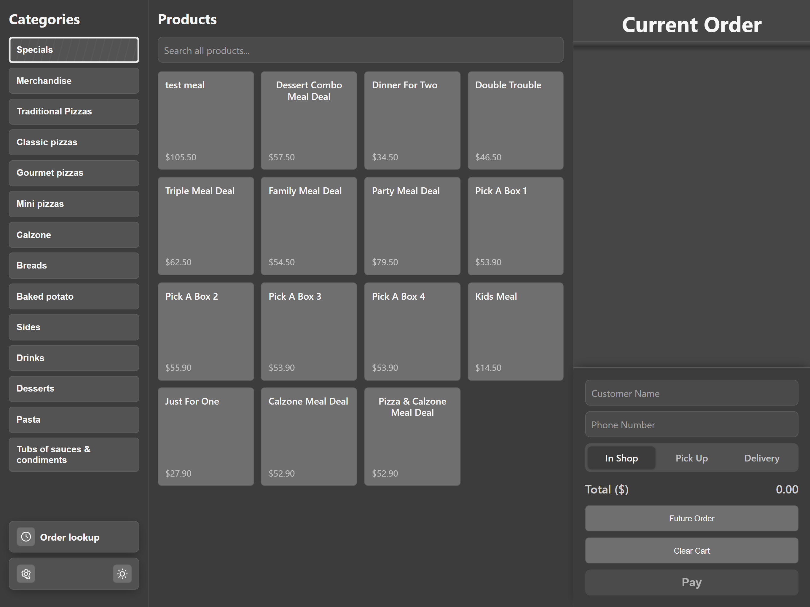 Cashier Main Dark Mode